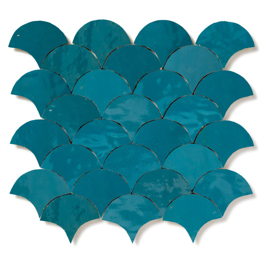 Carrelage Zellige Marocain Bleu Turquoise Petite Ecaille 7,8x9,8 cm