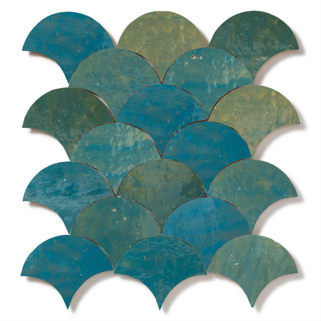 Carrelage Zellige Marocain Bleu Lazuli Grande Ecaille 10x12 cm
