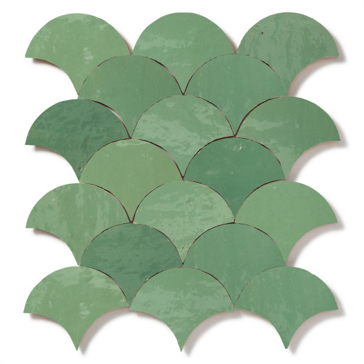 Carrelage Zellige Marocain Vert Amande Grande Ecaille 10x12 cm