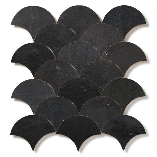 Carrelage Zellige Marocain Noir Carbone Grande Ecaille 10x12 cm