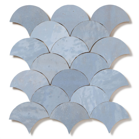 Carrelage Zellige Marocain Bleu Gustavien Grande Ecaille 10x12 cm