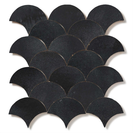 Carrelage Zellige Marocain Noir Métal Grande Ecaille 10x12 cm