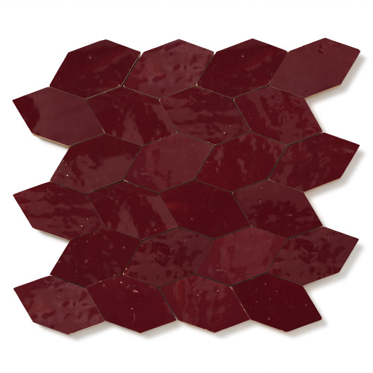 Carrelage Zellige Marocain Rouge Lie de vin Navette 4,9x10 cm