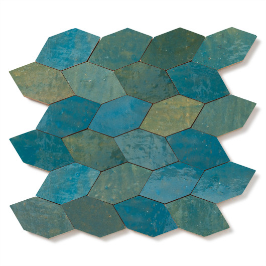 Carrelage Zellige Marocain Bleu Lazuli Navette 4,9x10 cm