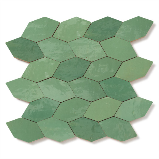 Carrelage Zellige Marocain Vert Amande Navette 4,9x10 cm
