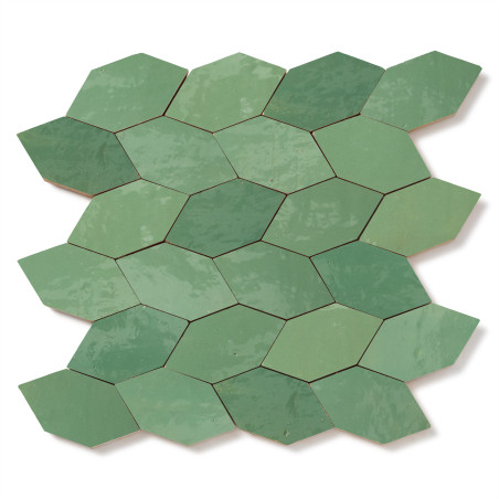 Carrelage Zellige Marocain Vert Amande Navette 4,9x10 cm