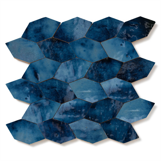 Carrelage Zellige Marocain Bleu Magique Navette 4,9x10 cm