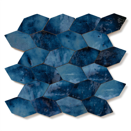 Carrelage Zellige Marocain Bleu Magique Navette 4,9x10 cm