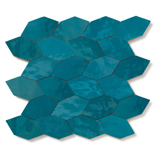 Carrelage Zellige Marocain Bleu Turquoise Navette 4,9x10 cm