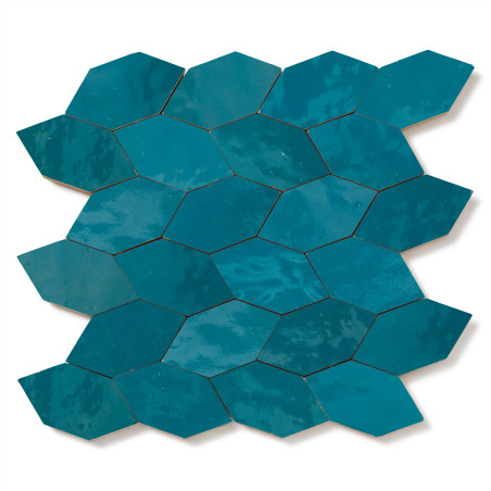 Carrelage Zellige Marocain Bleu Turquoise Navette 4,9x10 cm