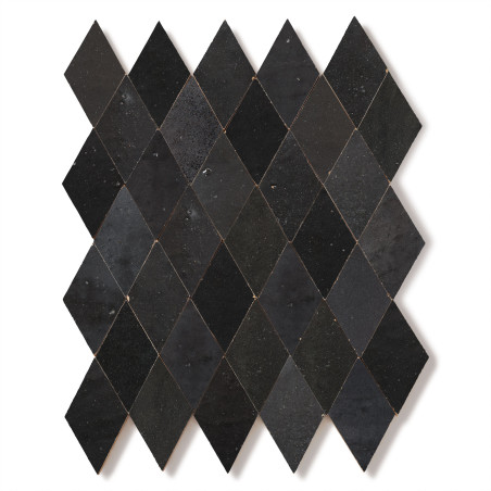 Carrelage Zellige Marocain Noir Carbone Losange 5,5x10 cm