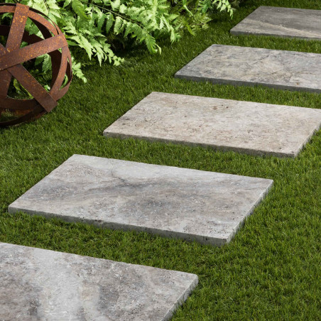Pas japonais Rectangle Travertin Gris Silver 61x40,6x3 cm