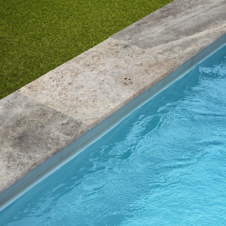 Margelle de piscine Travertin Gris Silver 61x40x3 cm Bord Droit