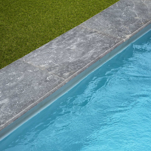 Margelle de piscine Pierre d'Adana Gris Bleu 61x40x3 cm Bord Droit