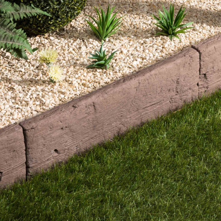 Bordure de jardin Béton effet Bois Marron 67x22x4,5 cm