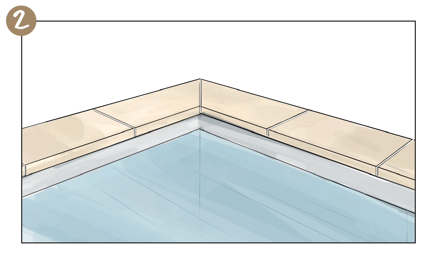 Margelles d'angle de piscine avec découpe à 45°