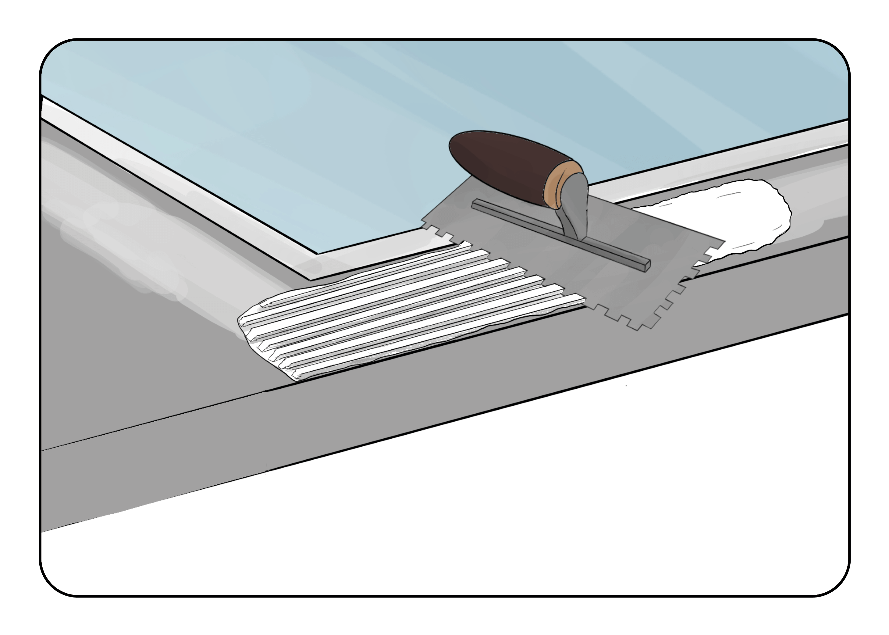 Application de la colle pour margelles de piscine sur le support Application de la colle pour margelles de piscine