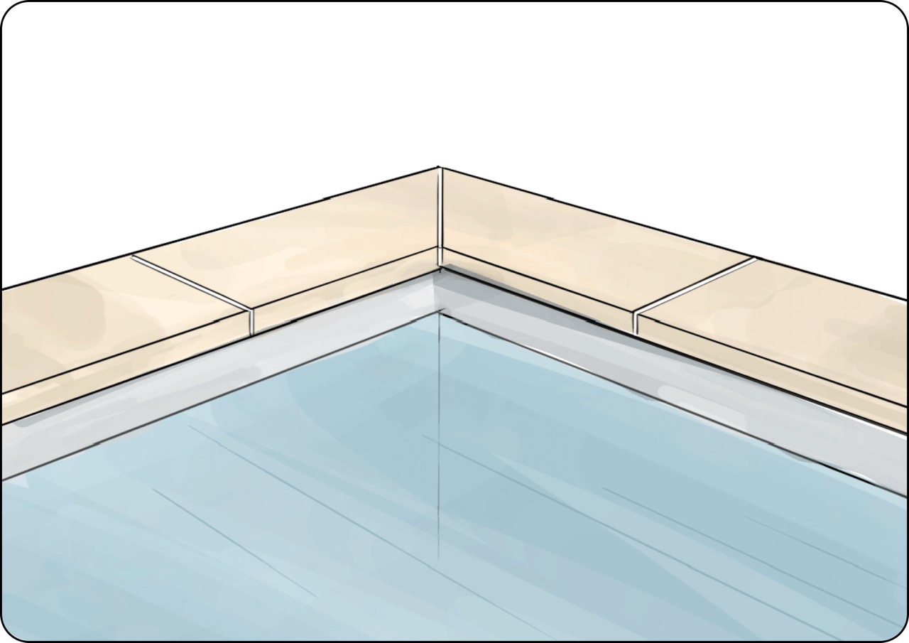 Margelles d'angle de piscine avec d&eacute;coupe &agrave; 45&deg;