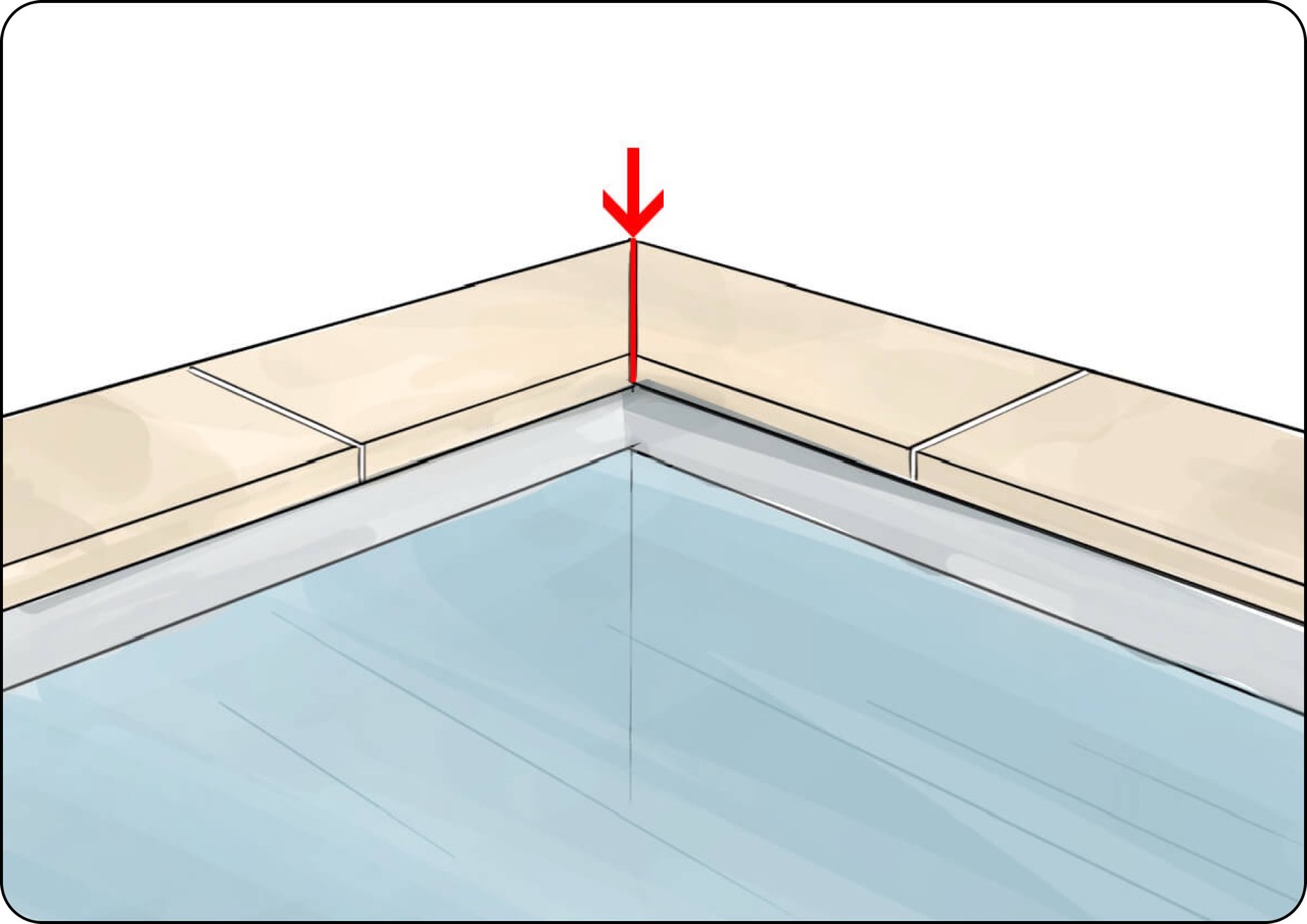 Joint de fractionnement angle margelles de piscine d&eacute;coupe 45&deg;