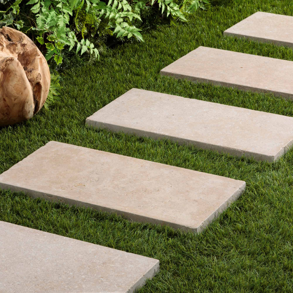 Pas japonais beige dans de l'herbe