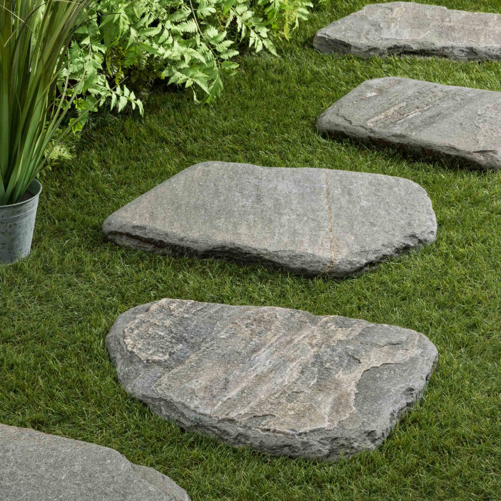 Pas japonais irregulier sur de l'herbe